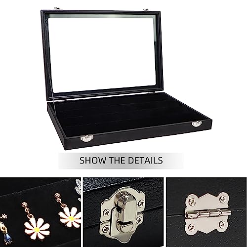 Wudygirl 32 Pairs Jewelry Organizer Velvet Jewelry Tray Clear Lid Earring HolderOrganizer Jewelry Box Earrings Holder Display Case Stackable（Earring Storage） - style: Earrings Tray