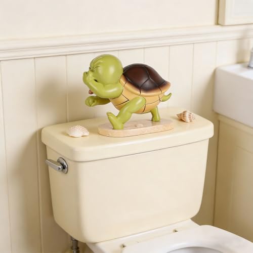 Funny Sea Turtle Holding Nose Bathroom Decor Statues, Coastal Beach Sea Turtle Bathroom Decor - Quirky Toilet Sculptures and Figurines, Nautical Ocean Centerpieces for Beach House, Seaside (Green) - color: Green