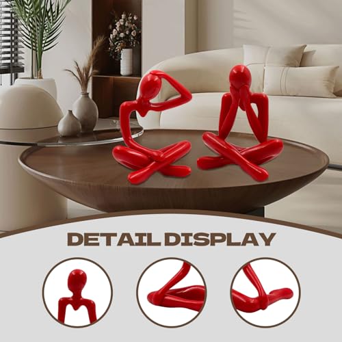 4PCS Thinker Style Abstract red Statue, Modern Simple ABS Abstract Sculpture Decor, for Home Living Room, Restaurant, Office, Bookshelf Decoration, Gifts - color: Red