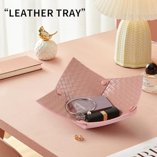 KINIVA 2 Pack PU Leather Jewelry Valet Tray for Men Women,Small Key Bowl for Entryway Table,Portable Travel Catchall Dice Tray (Bowl-Pink-2pcs) - style: Bowl-Pink-2pcs