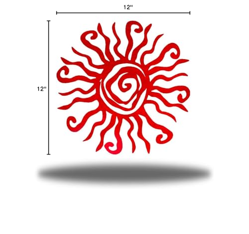 Riverside Designs Wacky Sun Metal Wall Art Indoor/Outdoor Decor - 12" Red Rust Proof Wall Sculpture - Made in USA - Ideal for Bedroom, Garden, Home, Patio and Farmhouse - color: Red, size: 12"L x 12"W