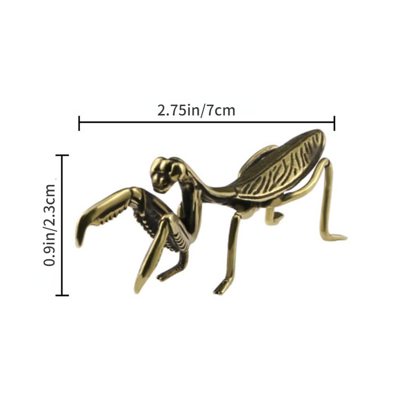 Solid Copper Brass Mantis Small Ornament, Antique Copper Micro Sculpture Tea Pet with Exquisite Details, 1pc