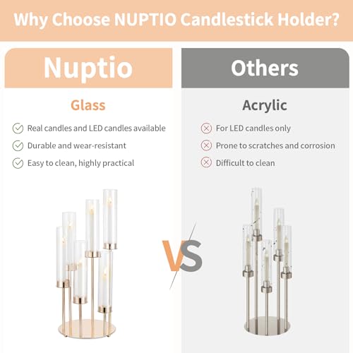 NUPTIO Hurricane Glass Candle Holders: 6 Arms Gold Metal Candlestick Candelabra with Removable Clear Cylinder Sleeve 24 inch Tall Candelabras Large Taper Holder for Outdoor Wedding Table Centerpiece - size: 1 Pc