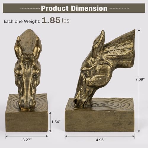 Book Ends for Shelves, Horse Decorative Bookends for Heavy Books, Heavy Duty Book Ends with Anti-Slip Base Book Stopper for Shelves Books Home Office Decor (Gold) - color: Gold