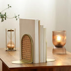 Home Decor Series Gold Natural Rattan Tabletop Bookends - Non-Skid Book Organizer for Home Office Shelf Bedroom Library Decor