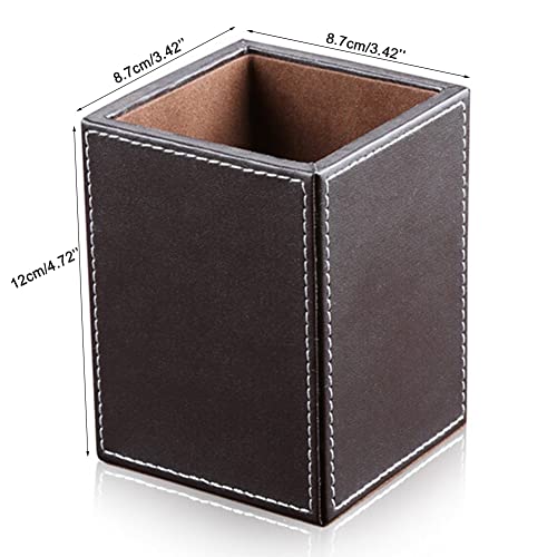 KINGFOM PU Leather Square Pens Pencils Holder Cup Desktop Stationery Organizer Case Office Accessories Container Box Brown - color: Brown-S