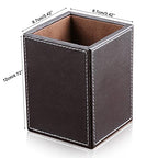 KINGFOM PU Leather Square Pens Pencils Holder Cup Desktop Stationery Organizer Case Office Accessories Container Box Brown - color: Brown-S