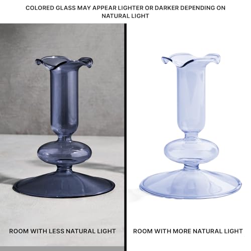 LampLust Taper Candle Holders, Set of 2 Blue Candle Holders, 4.5 & 6.5 in Glass Candle Holder, Fits Standard Taper Candles, Candle Sticks Holder Decor for Table Centerpieces, Coffee Table Decor