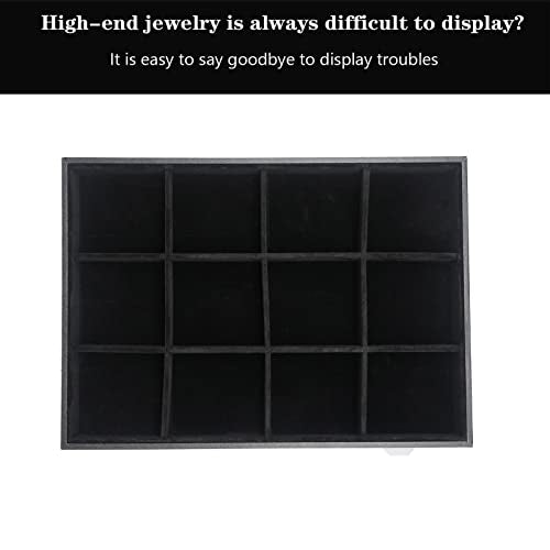 Large Velvet Jewelry Tray, Drawer Organizer for Jewelry in Dresser, Stackable Jewelry Drawer Organizer Inserts for Earring Necklace Bracelet Rings(Black,12grid) - color: Black, size: 12grid