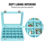 Vicoter Velvet Jewelry Box 24 Grid Jewelry Ring Display Organiser Box Tray Holder Earrings Storage Case for Girls Wife Mom Women (Light Blue) - color: Light Blue