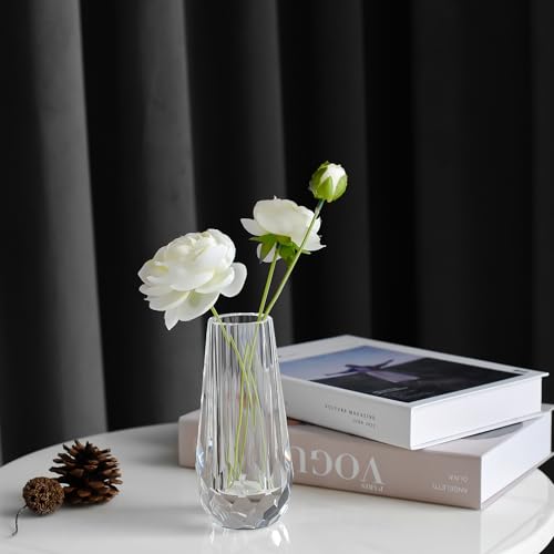 Kitcom Small Flower/Bud Crystal Vase Decorative Vases for Home or Wedding, Outline Dimensions W2.8''xH6', Clear with Gift Box - size: Medium