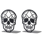 Black Skull Design Bookend Metal Book Ends, Heavy Duty Bookends for Shelves Desk, Skull Book Shelf Holder for Heavy Books, Decorative Desktop Organizer Home Office (1Pair)