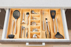Umilife Extra Large Expandable Kitchen Drawer Organizer for Utensil and Junk, 19" Deep for Big Drawer, 17" to 28" Adjustable Bamboo Wood Drawer Divider, Cutlery Tray, Flatware Holder - style: For Utensil (17"~28" x 19")