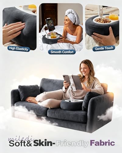Miledi Tablet Pillow Stand, Compatible with 5"-12.9" Kindle, iPad, Phone/Tablet, 360° Rotating Phone Holder for Bed, Soft Plush Fabric, Detachable Bowl, Reading and Relaxation on Bed, Black - color: Black