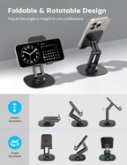 OMOTON Cell Phone Stand for Desk, 2 Pack Adjustable Foldable Phone Holder, 360 Swivel Mobile Stand Fit for iPhone 17 16 15 14 13 Pro Max and All Smart Phones, Black & Black - color: Black & Black