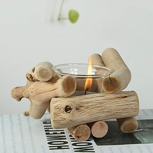 Sziqiqi Handmade Wooden Tea Light Candle Holder with Glass Cup Rustic Country Coastal Style for Farmhouse Home Decoration Seaside Decor Holoday Wedding Decoration Pack of 2 - size: Pack of 2