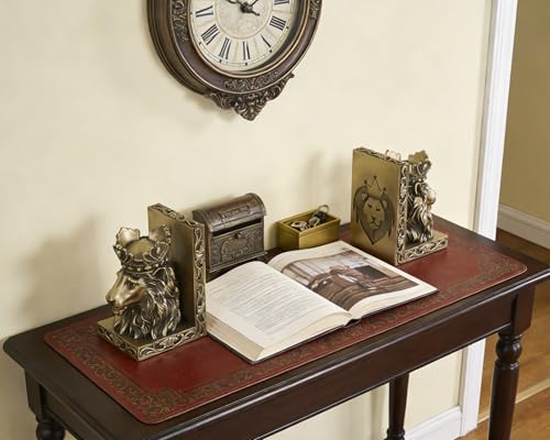 Lion Head Bookends with Antique Design, Solid Resin for Heavy Duty Book Support, Non-Slip Pads for Stability, Gift for Lion Enthusiasts Collectors - color: Antique Gold