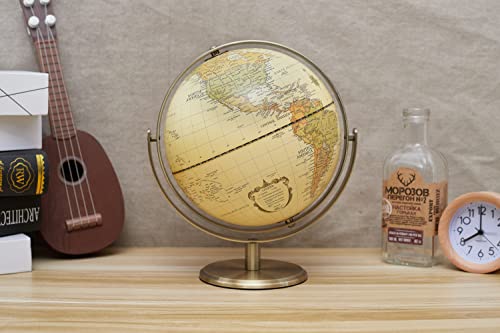 ANNOVA 8" / 20cm World Globe Antique Globe Metal Arc and Base Bronzed Color - All Direction 360° Rotating - Educational/Geographic/Modern Desktop Decoration - for School, Home, and Office (720°) - color: Brown 8"