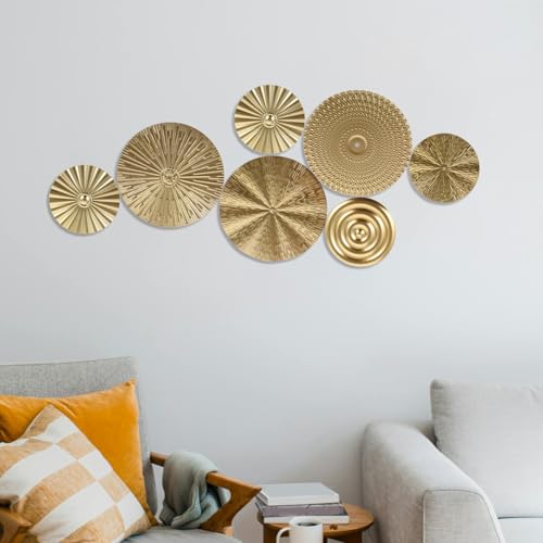 NUOBESTY 1 Set Metal Circle Wall Art Ornament Modern Golden Hanging Sculpture for Living Room Bedroom Bathroom Decoration