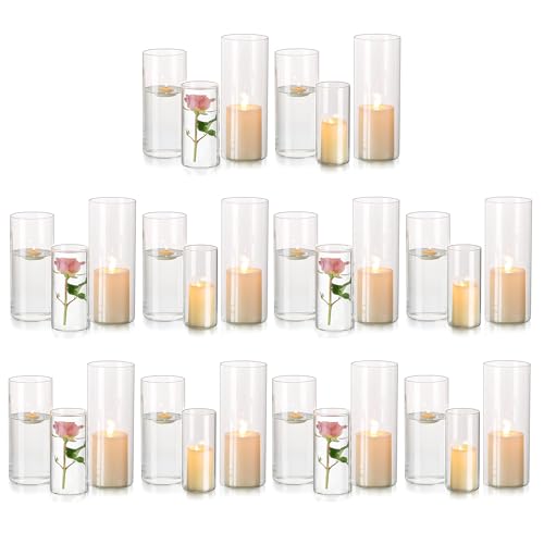 Glasseam Hurricane Glass Candle Holders: 30 Pcs Cylinder Glass Pillar Candle Holder Set for Table Centerpiece Clear Cylinder Vase Bulk Hurricane Vases for Centerpieces Wedding Party Christmas Decor - color: 30