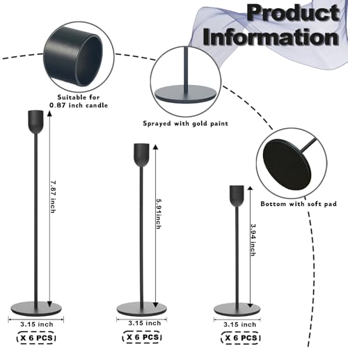18 Pcs Black Candle Holders Set, Vintage Taper & Pillar Candle Sticks for Wedding, Dining Table, Fireplace Mantel, Elegant Home Decor, Housewarming Gift, Festive Centerpiece - color: Black, size: 18 pcs
