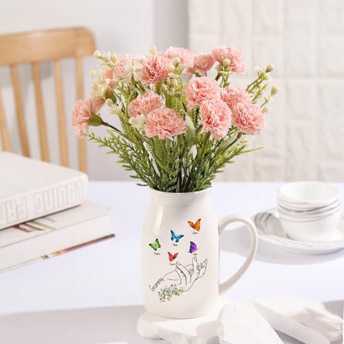 Personalized Flower Vase Small Ceramic Vase Custom with Kid's Name Mother's Day Birthday Gift for Mom, Wife, Grandma, Mama, Nana for Home Decor Living Room Bedroom - color: Style 05