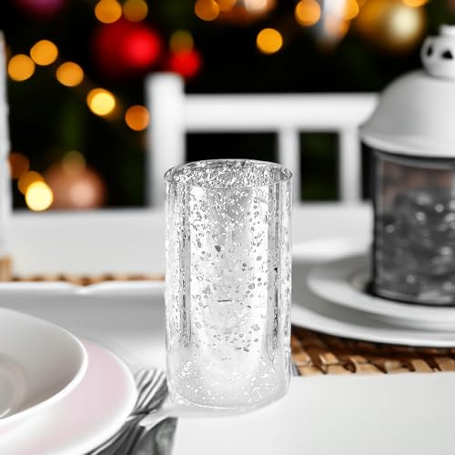 WGVI Hurricane Candle Holder Sleeve, W: 5", Ht: 8", Silver Speckled Glass Cylinder Open Both Ends, Chimney Tube Shade, 1 Piece - size: 5x8"H