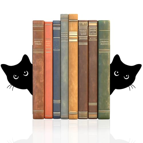 Bookends Metal Cat Book Ends, 1 Pairs Cute Bookends for Shelves Decorative for Home Office Desk Bookshelf Decor (Black, Full-face) - color: Cat-full Face