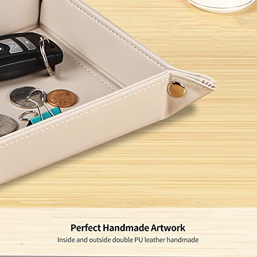 YAPISHI Key Dish Bowl for Men, Entryway Catchall Holder Bedside Table Valet Tray for Pocket Stuff, PU Leather Nightstand Organizer for Dice/Coins/Wallet/Watch/Rings/Sunglasses, Dresser/Coffee Table - color: Beige