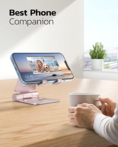Nulaxy Dual Folding Cell Phone Stand, Fully Adjustable Foldable Desktop Phone Holder Cradle Dock Compatible with iPhone 17 16 15 14 13 12 11 Pro Max Xs Xr X 8, Nintendo Switch, All Phones - Rose Gold - color: C-Rose Gold