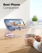 Nulaxy Dual Folding Cell Phone Stand, Fully Adjustable Foldable Desktop Phone Holder Cradle Dock Compatible with iPhone 17 16 15 14 13 12 11 Pro Max Xs Xr X 8, Nintendo Switch, All Phones - Rose Gold - color: C-Rose Gold