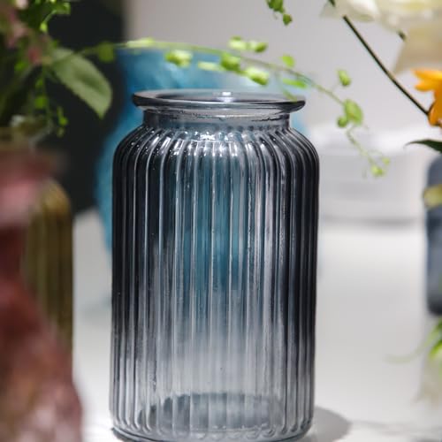 OFFIDIX Glass Vase,7.3 * 4.3in Vertical Line Geometric Faceted Design Flower Vase - color: Gray