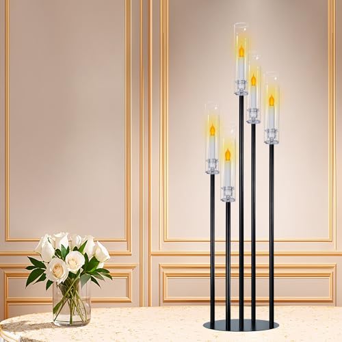 Black Taper Candle Holders for LED Candles Metal 5 Arms Candelabra Candlestick Holders for Wedding Engagement Party Decoration Tabletop Centerpieces (1, L) - size: Large