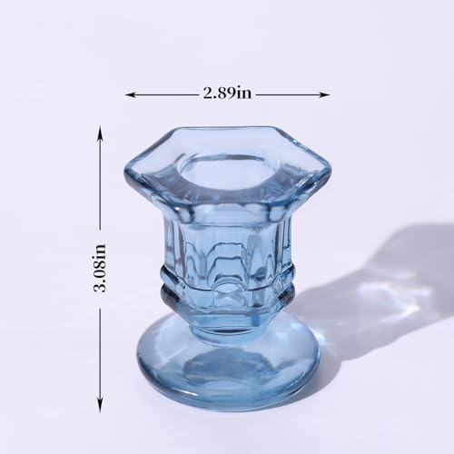 Blue Candlestick Holders Bulk, 12 Pcs Glass Candle Holders Set,Crystal Taper Candle Holder for Wedding, Table Centerpiece, Home Decoration - color: Blue