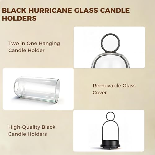 5"&4" Hurricane Glass Candle Holders, Hanging Black Metal Candle Holder for Pillar Candles Table Coffee Table Decor Interior Decoration - color: Black