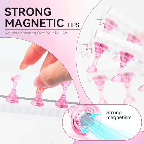Nail Stand For Press On Acrylic Strong Magnetic Nail Holder Kit For Painting Nails Tip Arts Display With 200PCS Double-Sided Tape And 1 Heart Shaped Acrylic Magnetic Presson Stand (Clear And Pink, Medium) - color: Clear And Pink, size: Medium