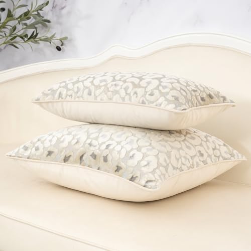 Alerfa Beige Floral Throw Pillow Cover 18 x 18 Inch Cut Velvet Sqaure Luxury Decorative Pillow Cover for Couch Living Room Bedroom - color: Beige, size: 18" x 18" (Pack of 1)