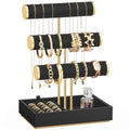 SONGMICS Bracelet Holder Stand, Jewelry Display Stand, Jewelry Organizer, with 3 Tiers and Velvet Tray, Removable Ring Holder, Ink Black UJJS027B01 - color: Ink Black