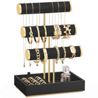 SONGMICS Bracelet Holder Stand, Jewelry Display Stand, Jewelry Organizer, with 3 Tiers and Velvet Tray, Removable Ring Holder, Ink Black UJJS027B01 - color: Ink Black