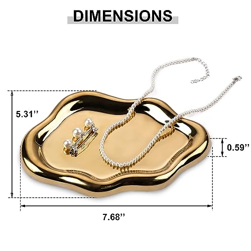 VanEnjoy Ceramic Cute Jewelry Dish, Aesthetic Jewelry Tray Gold finished, Small Trinket Dish, Ring Bowl for Jewelry, Thanksgiving Friend Gift - color: Gold
