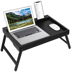 Artmeer Bed Tray Table with Folding Legs, Bamboo Breakfast Food Tray with Media Slot, Use As Platter, Laptop Desk, Snack, TV Tray Kitchen Serving Tray (Black Extra-Large Size) - color: Black, size: X-Large