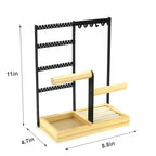 Jewelry Holder Organizer Jewelry Stand, 4-Tier Necklace Stand Earring Holder with Wooden Tray, Jewelry Rack for Bracelets Watches and Rings Display Stand, Gifts for Women & Girls-Black - color: Black
