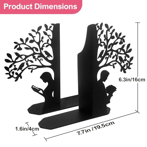 Tree of Life Bookends Decorative Couple Book Ends for Shelves, Black Metal Bookends for Heavy Books, Book Organizer for Desk Bookshelf Home Office Book Stopper Valentines Day Gifts for her - color: Black Tree