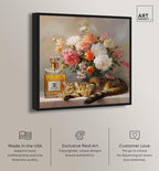 Art Remedy Cat Floral Vase Perfume Canvas Fashion Pet Art, Black Frame, 20" x 20" - color: Black Frame, size: 21"L x 21"W