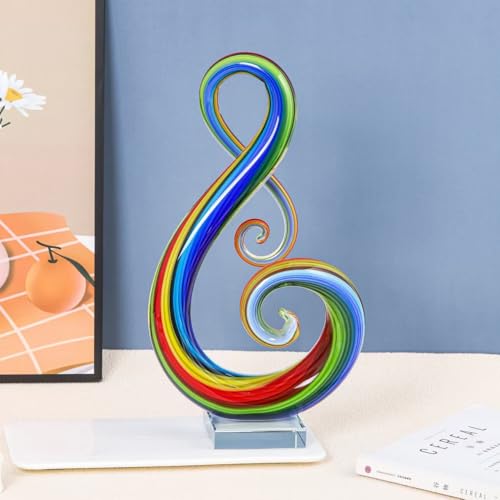 Handmade Glass Sculpture, Luxury Home Decor Art Object, Unique Decorative Tabletop Figurine for Living Room, Coffee Table, Mantel, Showroom – Modern Artistic Centerpiece (Rainbow Notes) - color: Rainbow Notes