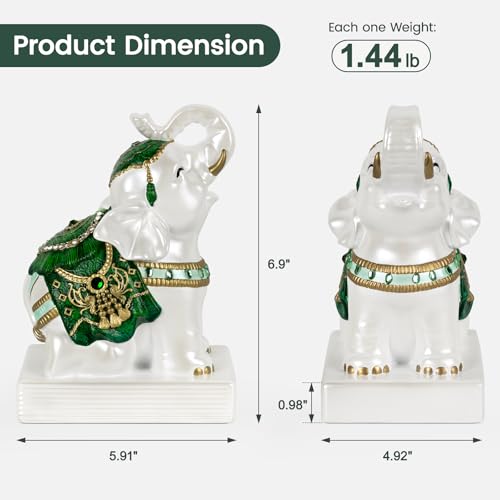 Elephant Bookends for Shelves, Decorative Bookends, Book Holders with Anti-Slip Pad for Book Lovers Heavy Book Stopper for Home Office Decor (Forgest Green&White) - color: Forgest Green&white