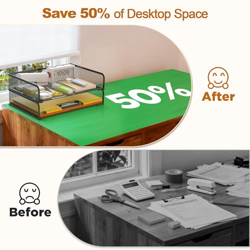 YINGHUA 2-Pack Metal Mesh Stackable Paper Letter Trays Organizer for Classroom,Office Desk File Sorter Holder Organizer Storage Box for Letter/A4 Size Folder Documents-Black - color: 2 Pack-black