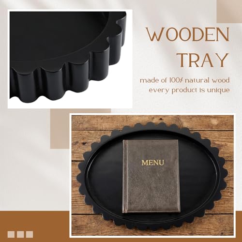 13.5 x 9.5'' Decorative Tray for Coffee Tables Wooden Oval Trays Home Decor Handmade Coffee Table Tray for Living Room Kitchen Accent Table Counter Modern Decorative Trays(Black)