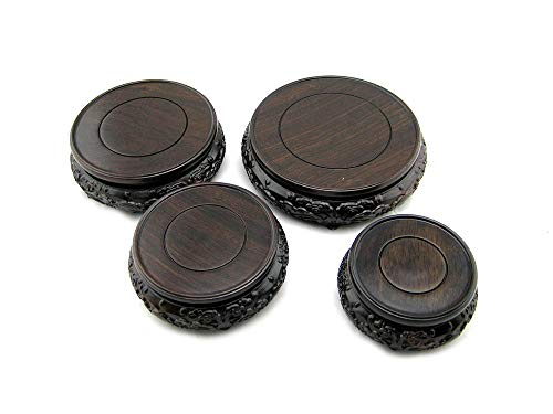 GOLDY&WENDY Oriental Luxury Round Bat Pattern Elm Solid Wood Vase Display Stands Pedestal Base 4.7 in Diameter - size: 4.7X4.7X1.6 in
