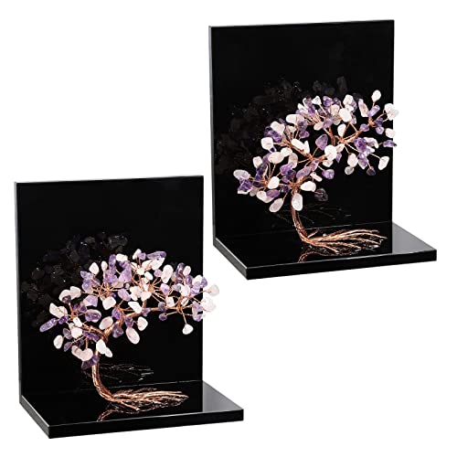 rockcloud Set of 2 Amethyst and Rose Quartz Crystal Tree Acrylic Decorative Bookends, L-Shaped Heavy Duty Book Ends to Hold Books for Home Office Shelves, Purple&Pink - color: Purple&pink